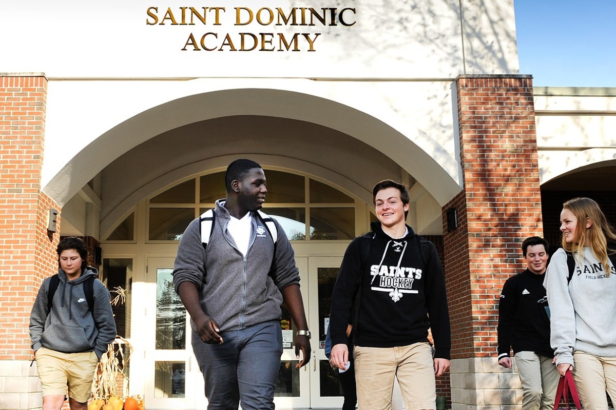 Students in front of St. Dominic Academy