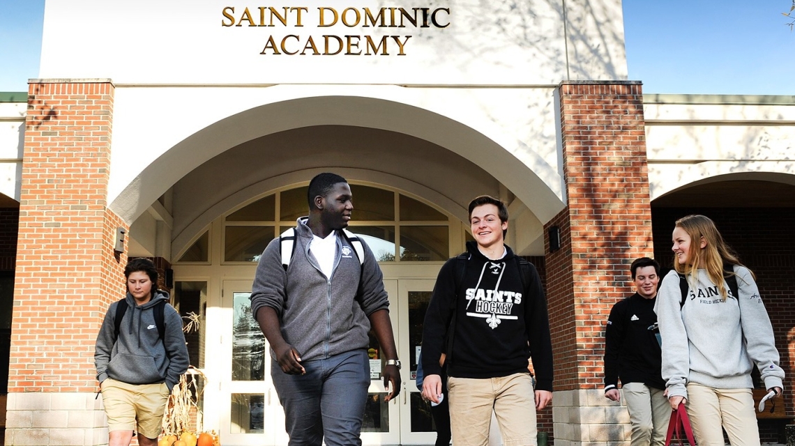 Students in front of St. Dominic Academy