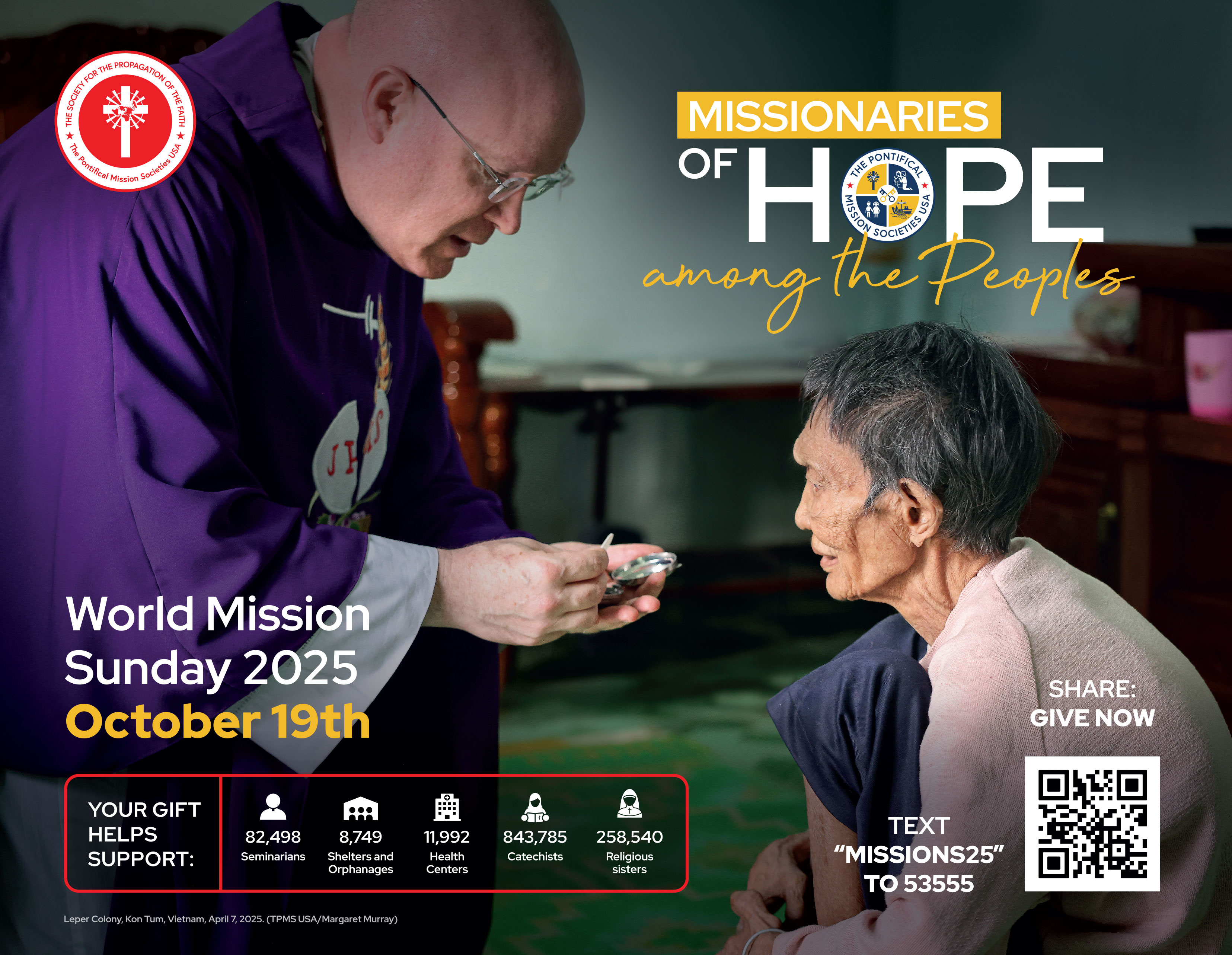 Priest giving Communion to an older woman.