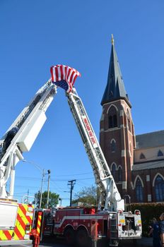 Flags outside Cathedral during Blue Mass