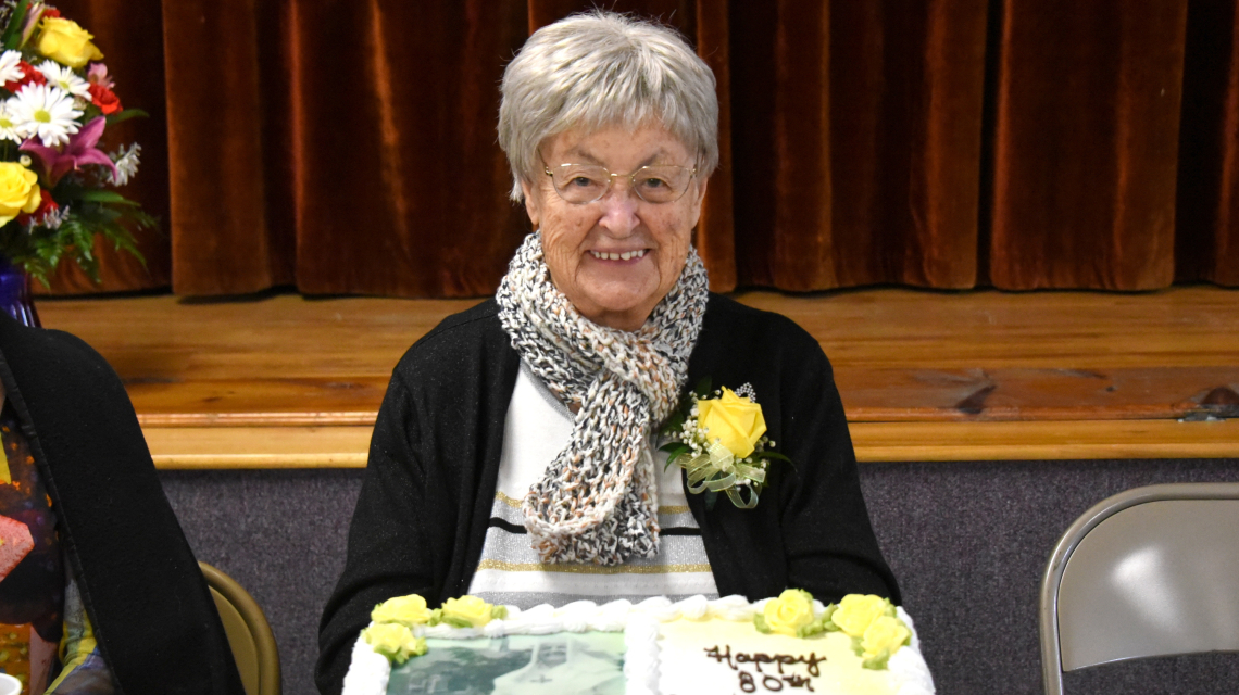 Sister Aurelie Michaud with her jubilee cake.
