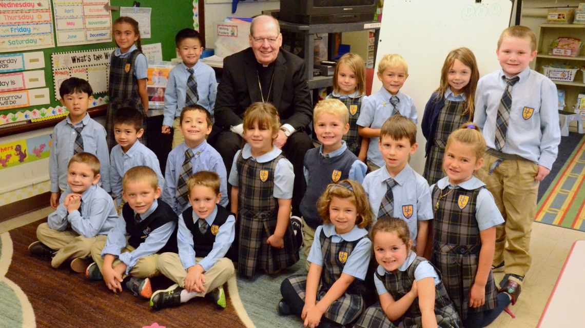 Holy Cross students with Bishop Deeley