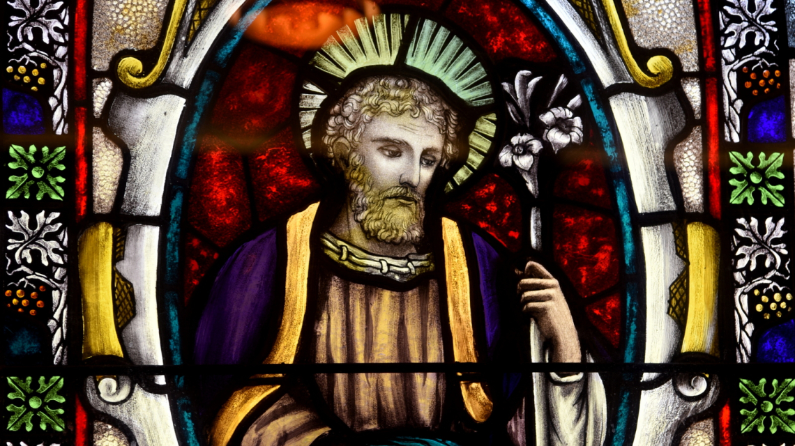St. Joseph depicted in stained-glass window