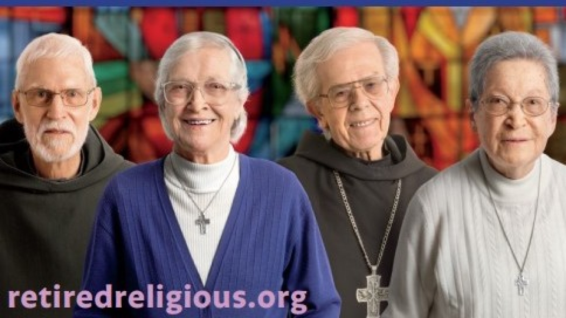 Elderly religious sisters and an elderly priest