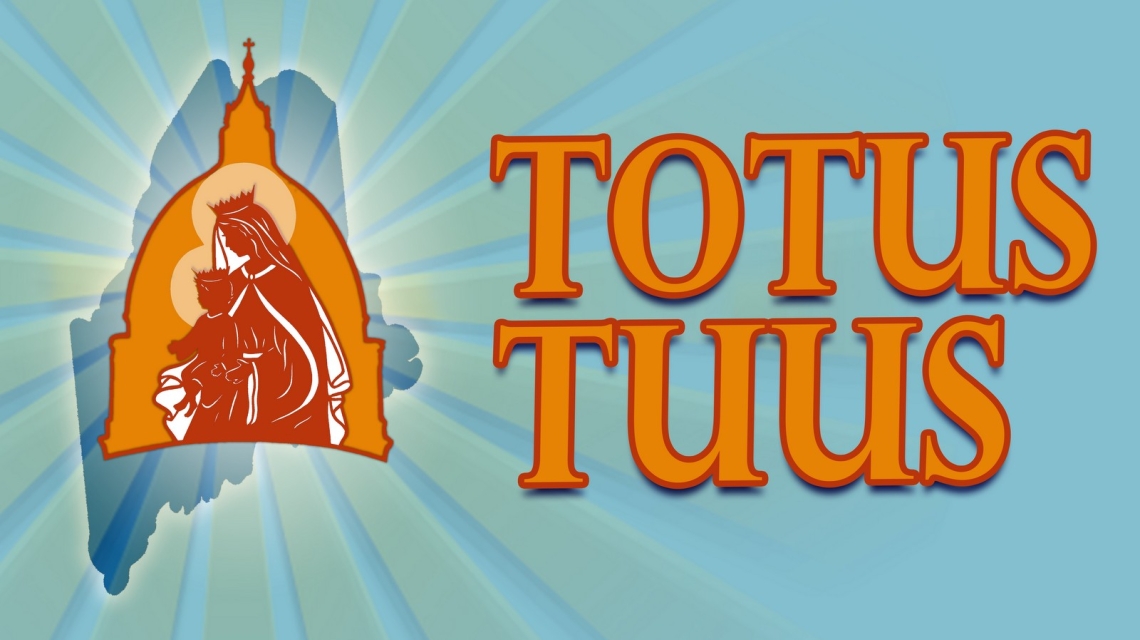 Totus Tuus Logo over a turquoise background