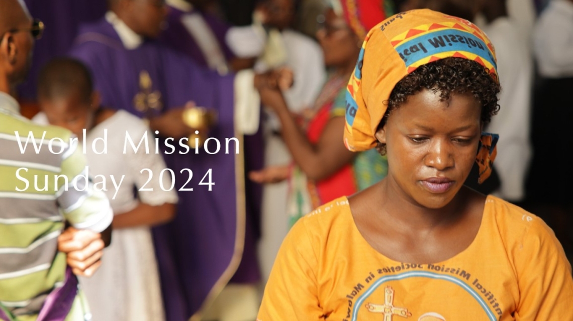 Women wearing yellow with words World Mission Sunday