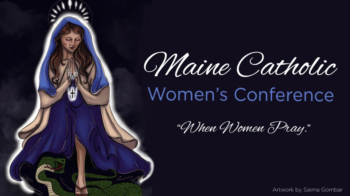 Woman Praying with words Maine Catholic Women's Conference