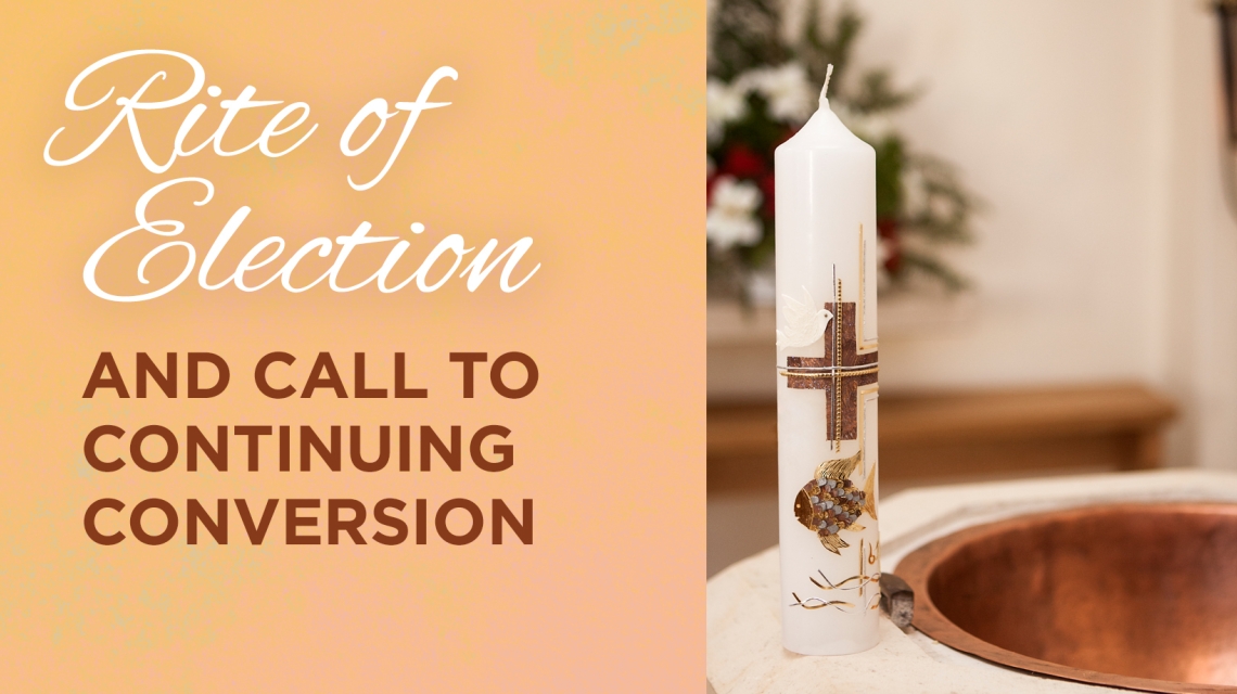 Rite of Election text with picture of a candle and baptismal font