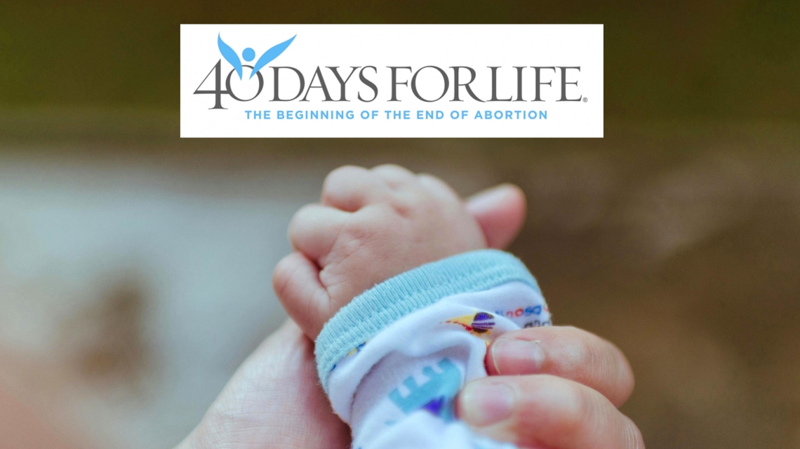 Baby's hand with 40 Days for Life logo