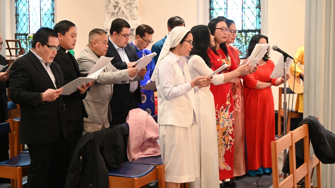 Choir members singing