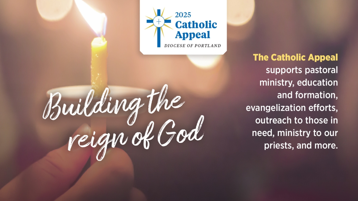 Catholic Appeal logo with hand holding candle