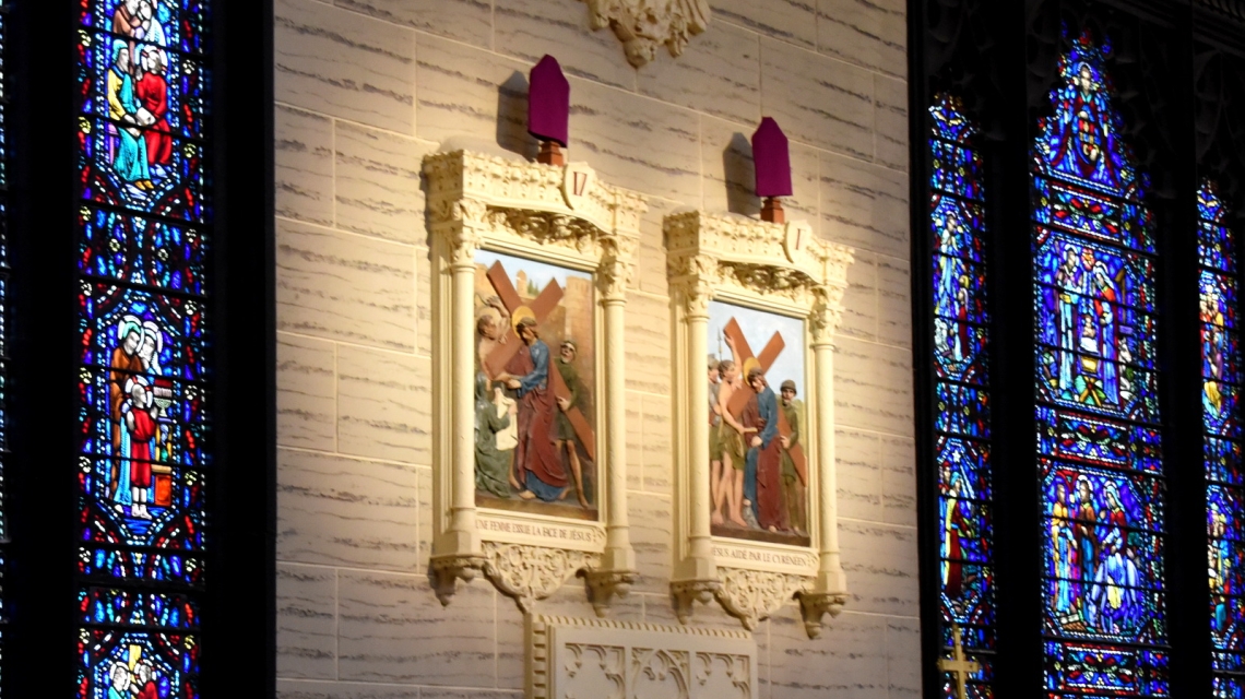Two Stations of the Cross at the Basilica of Ss. Peter & Paul in Lewiston.