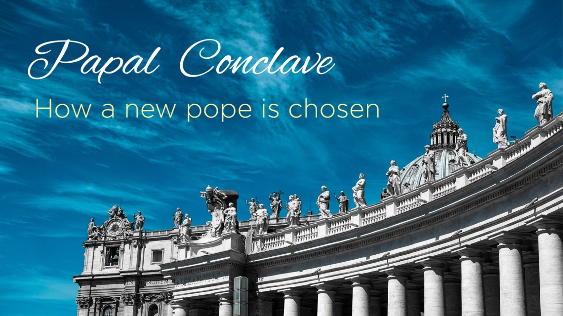 St. Peter's Basilica with the words Papal Conclave