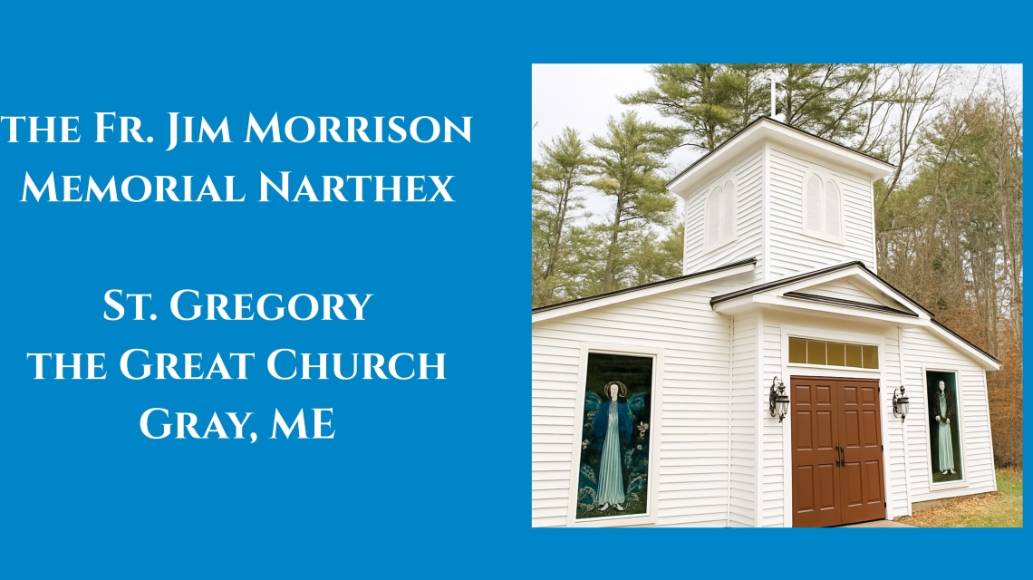 Fr. Jim Morrison narthex blessing with church photo