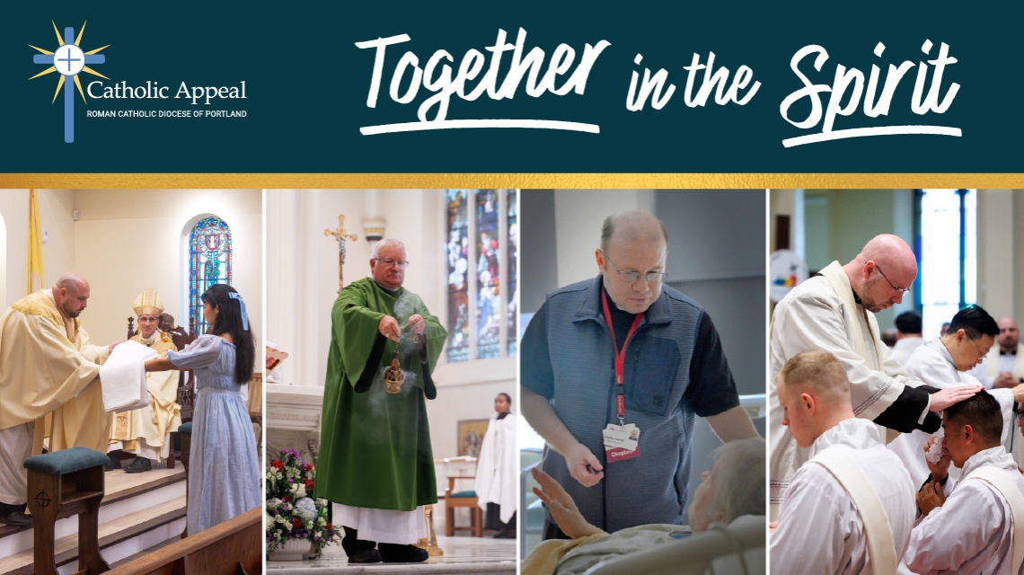 header image featuring campus ministry, ministry to priests, hospital chaplains, and vocations