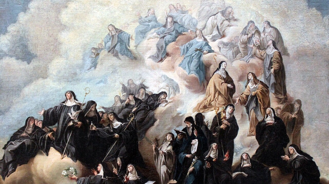 Painting of Saint Scholastica with nuns of the Benedictine Order and its affiliations