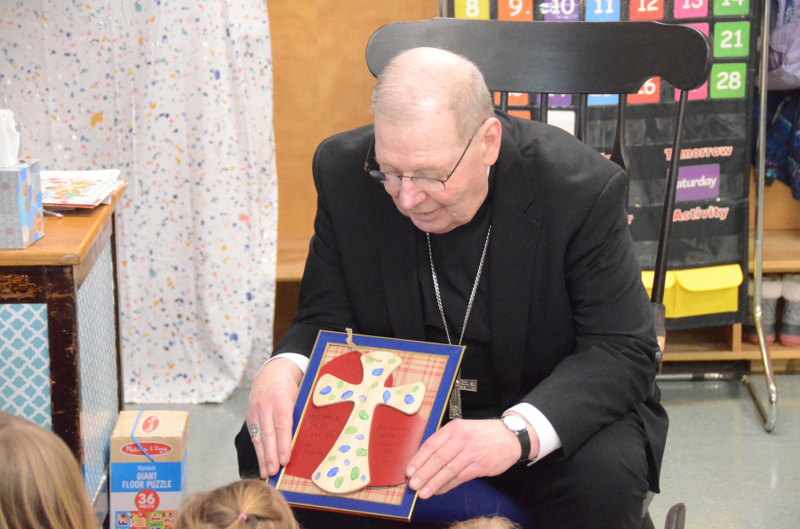 Bishop Deeley visits All Saints Catholic School in Bangor during Maine Catholic Schools Week. 