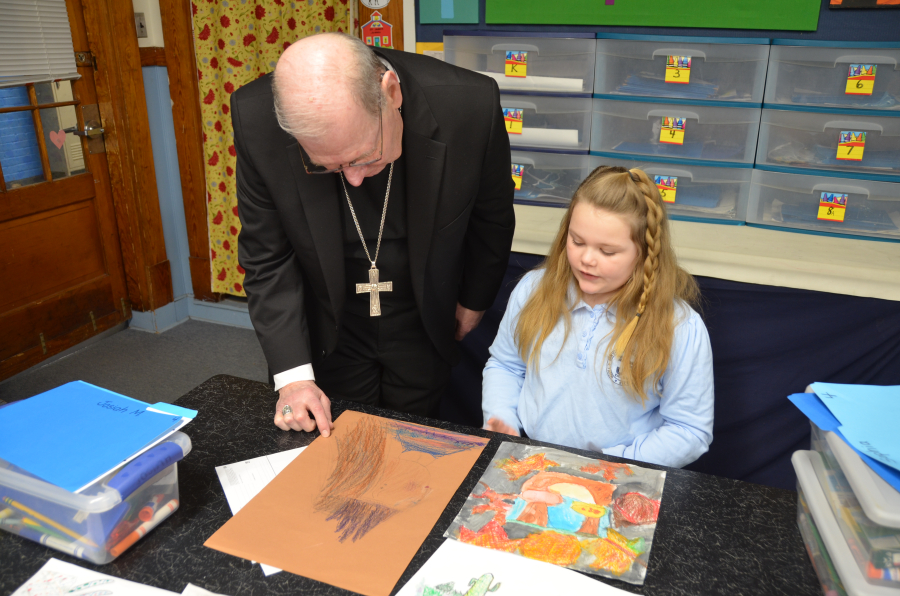 Bishop Deeley visits St. James School in Biddeford. 