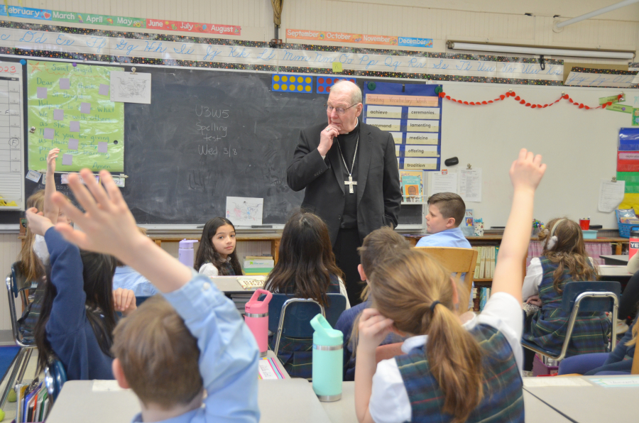 Bishop Deeley visits St. Brigid School in Portland. 