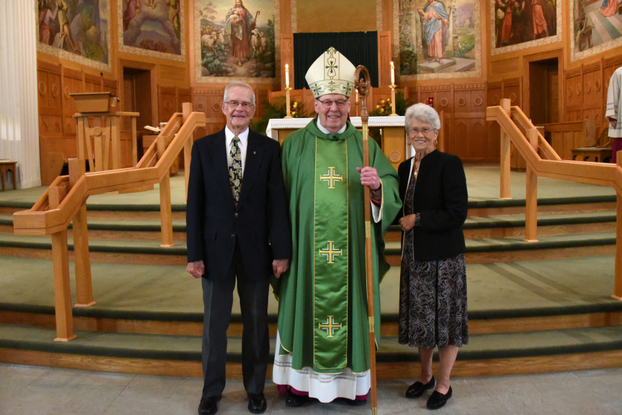 Fran and Betty Riva with the bishop