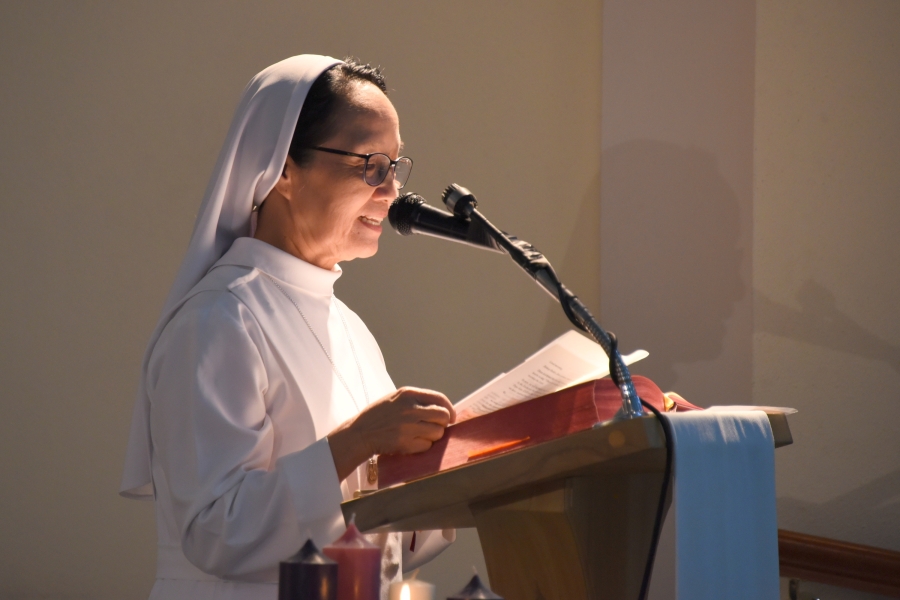 Sister Guiliana makes remarks.
