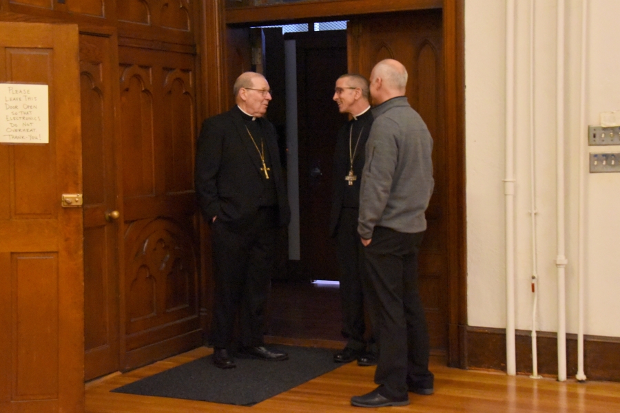 Bishop Robert Deeley, Bishop-Elect James Ruggieri, and Father Seamus Griesbach