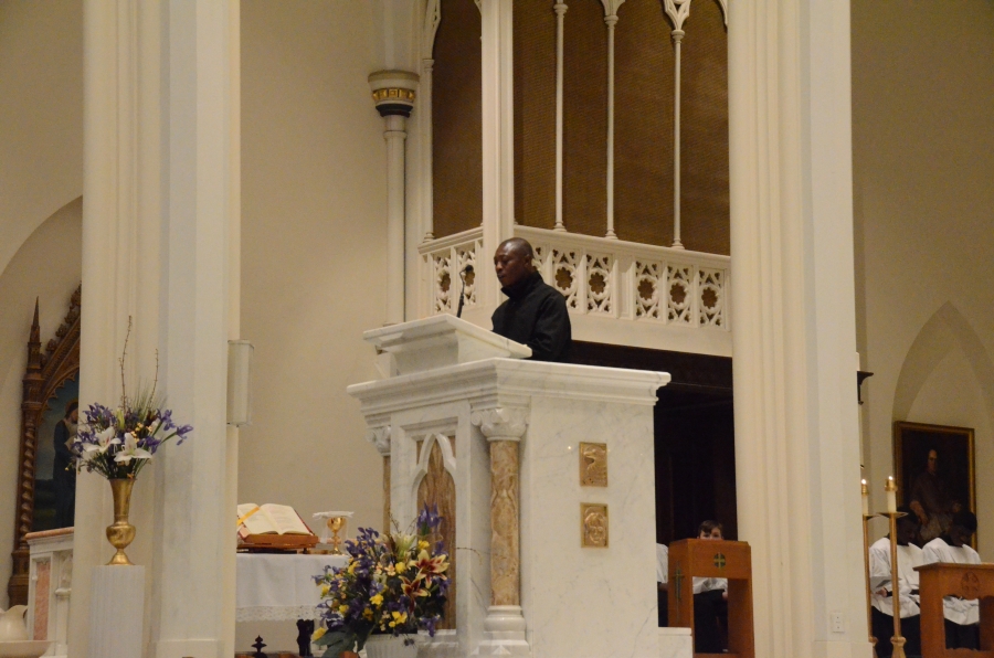 Man sings from the pulpit