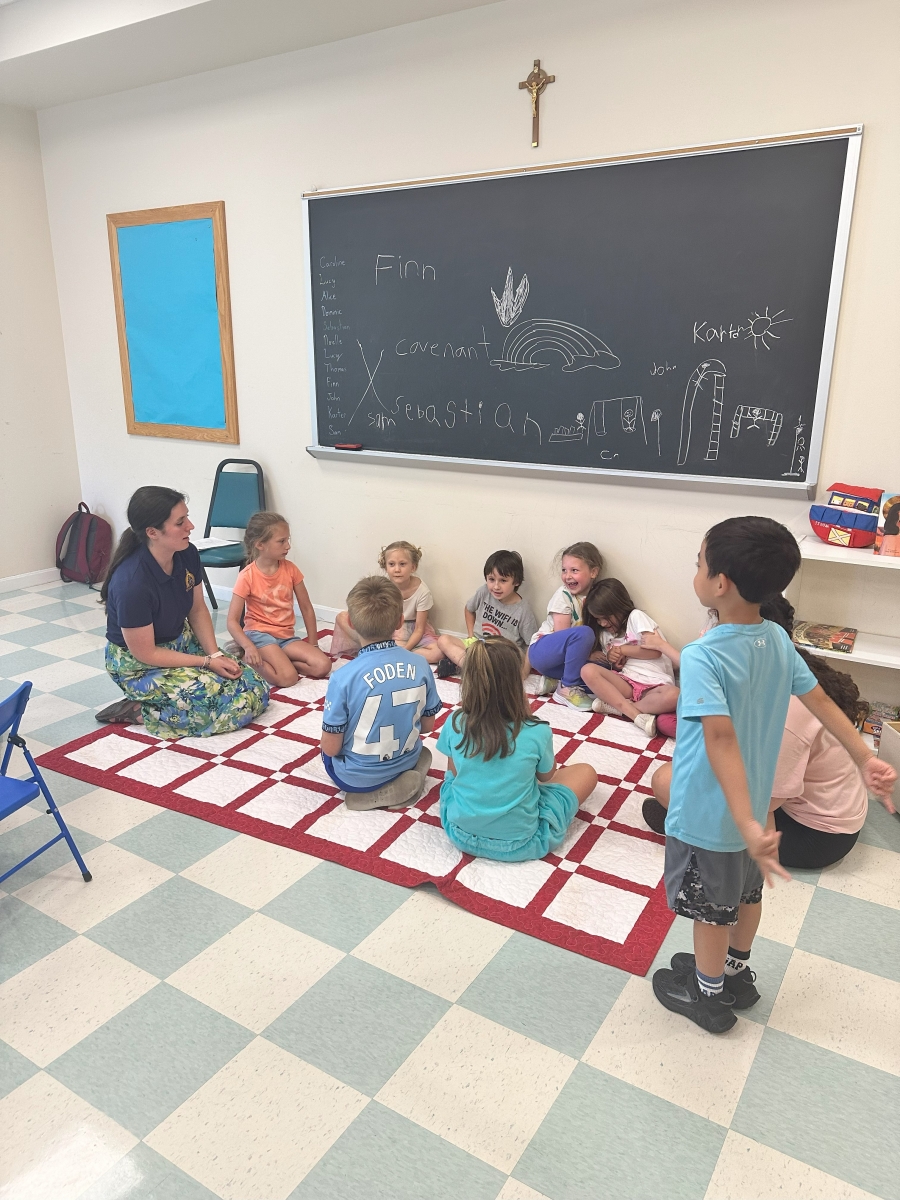 Totus Tuus campers inside a classroom