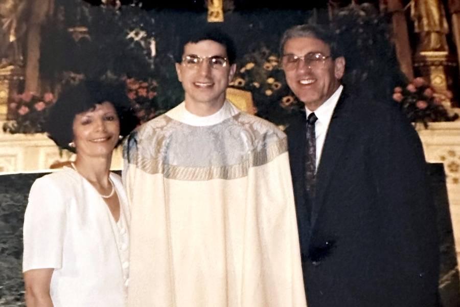 Then-Father James Ruggieri with his mother and father on the day of his priestly ordination.