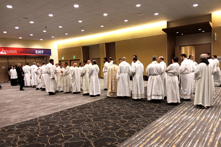 Priests line up for Mass