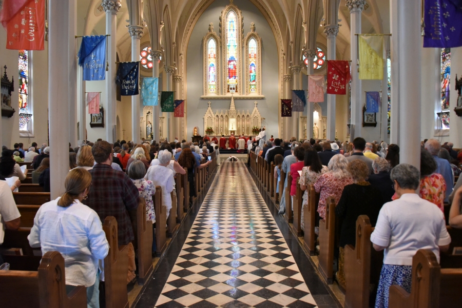 Deacon Matthew Valles lies prostrate - View from the back of the church.