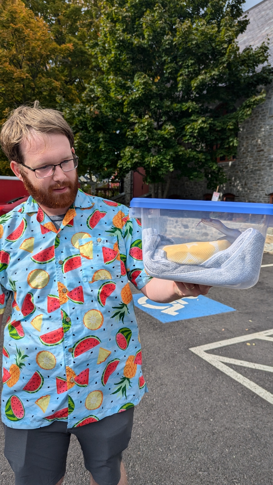 A man holding a snake in a box