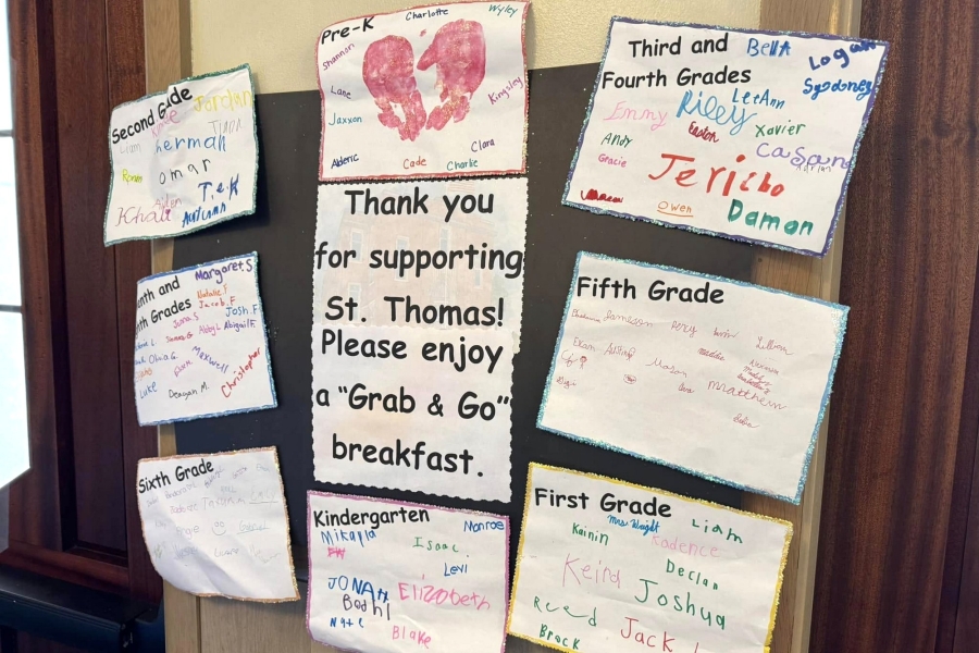 Thank you notes from St. Thomas School students to parishioners.