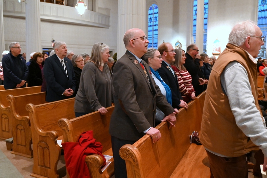 Michael Giroux in a pew at Holy Family Church in Old Town.