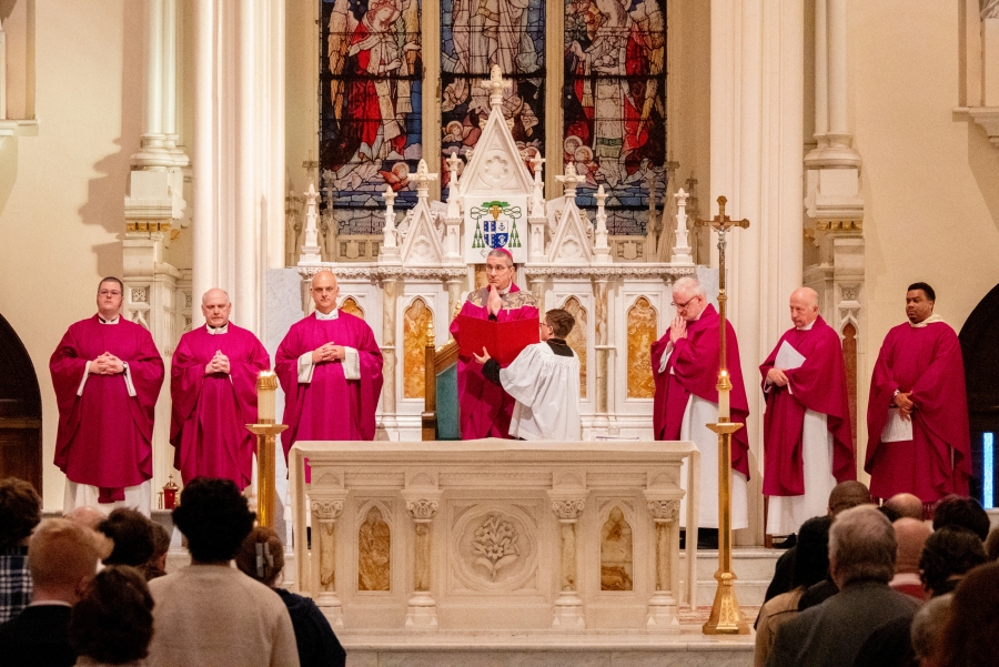 Priests and the bishop at the Cathedral of the Immaculate Conception in Portland.