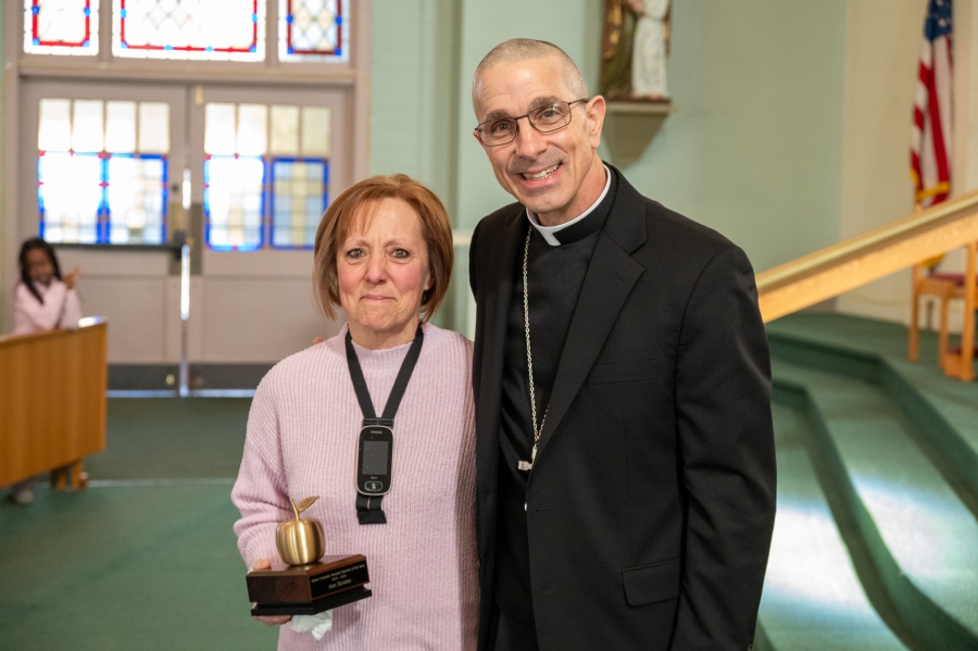 Ms. Slonina with Bishop Ruggieri