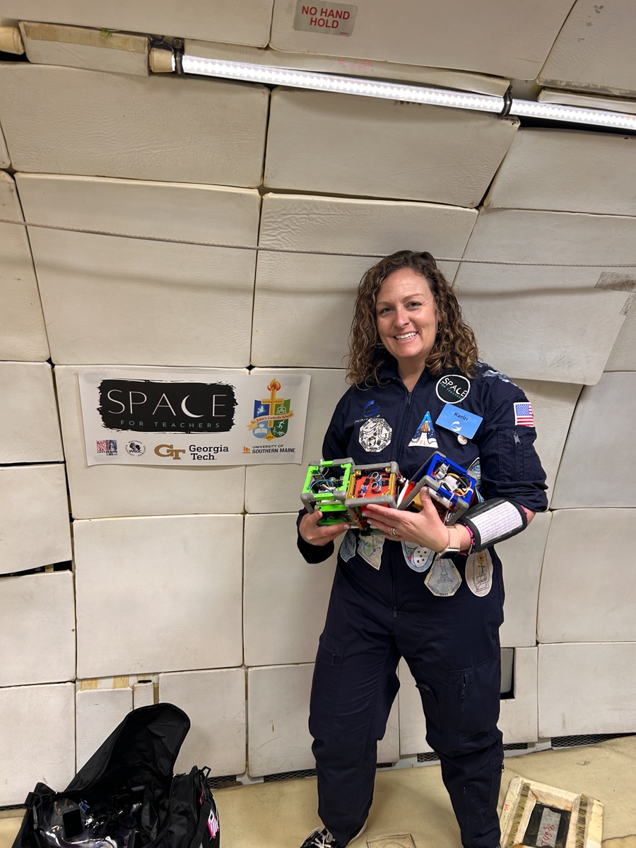 karin with cubesats on zero-g