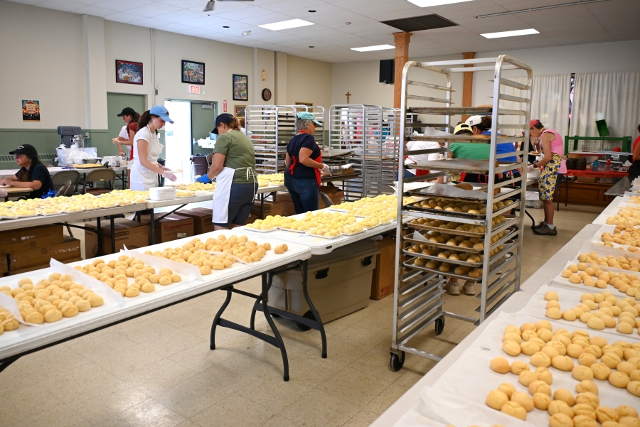 Wide view of cookie making.