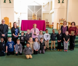 2024 maine catholic schools teacher of the year. Ann Slonina with her kindergarten class.