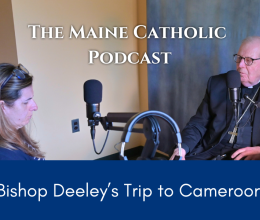 Bishop Deeley and Molly getting ready to record the podcast