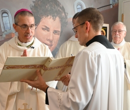 Bishop Ruggieri offers a prayer during the chapel blessing.
