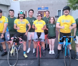 Five cyclists and four members of the support team.