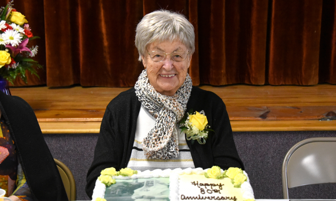 Sister Aurelie Michaud with her jubilee cake.