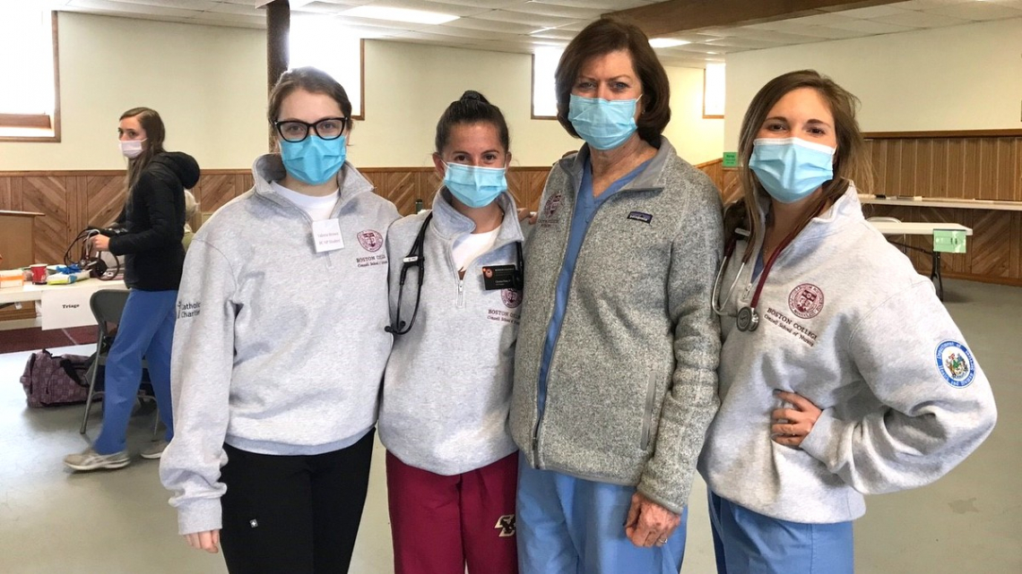 Student nurses from Boston College and Dr. Donna Cullinan.