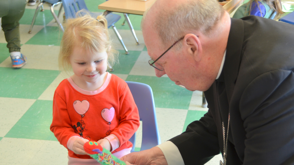 Bishop Deeley visits Mount Merici Academy in Waterville. 