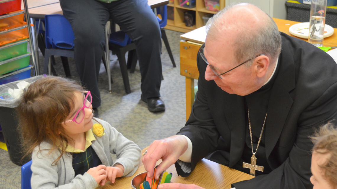 Bishop Deeley visits St. John's Catholic School community in Brunswick. 