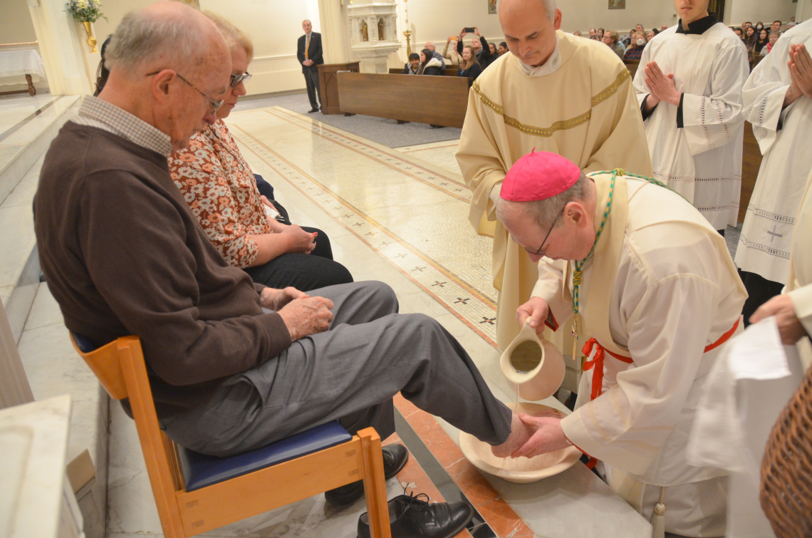 Bishop Deeley celebrates Mass on Holy Thursday in Portland. 