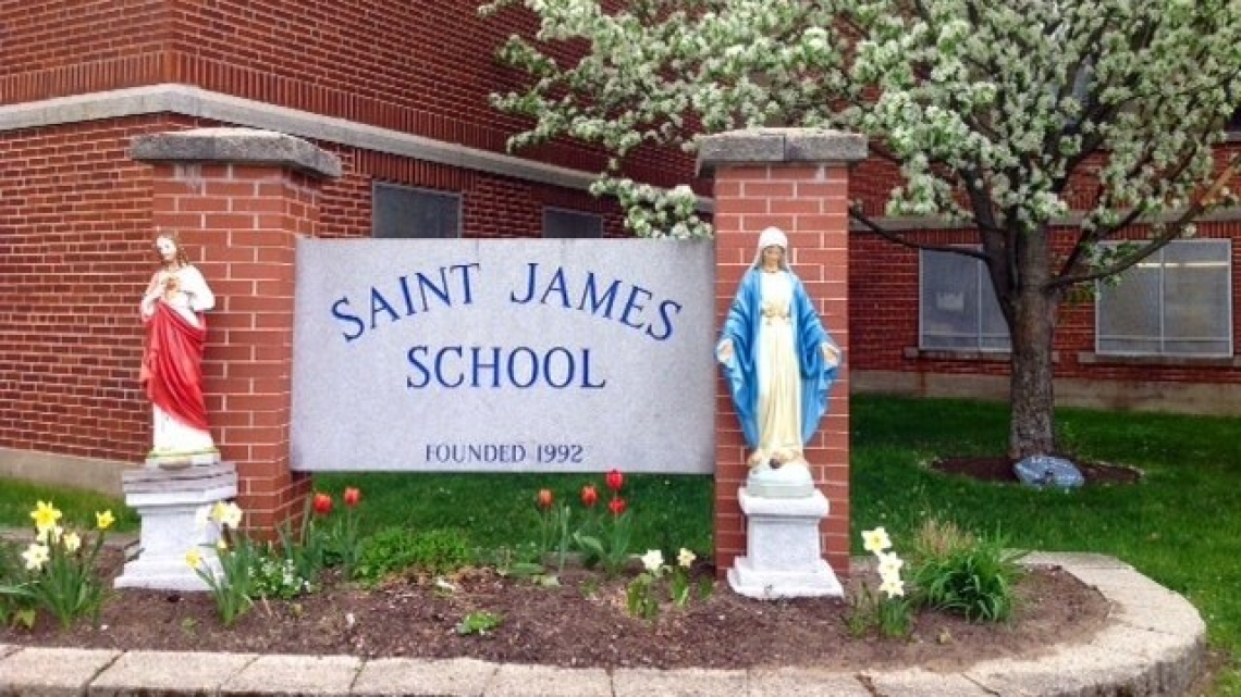 Exterior of Saint James School in Biddeford 