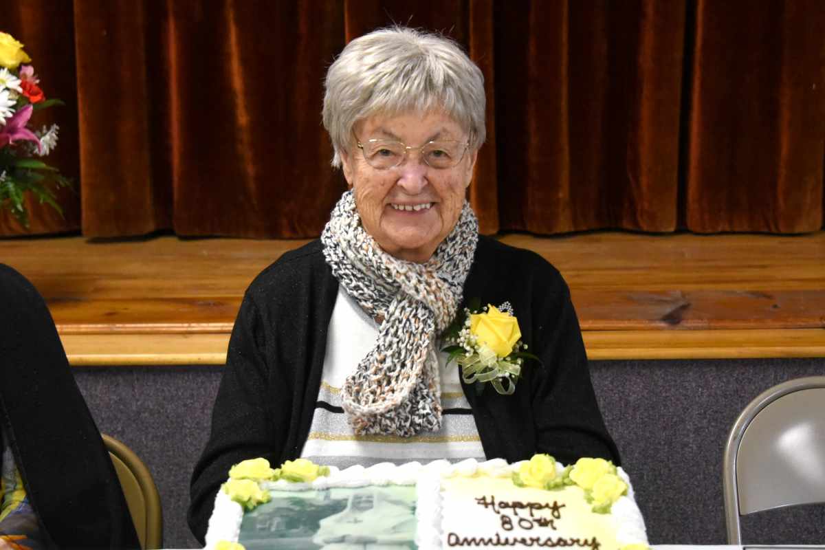 Sister Aurelie Michaud with her jubilee cake.