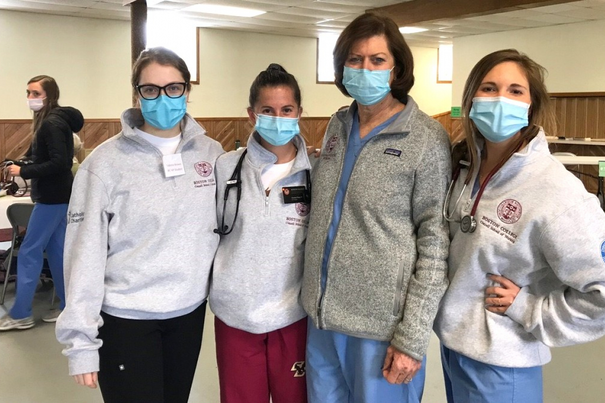 Student nurses from Boston College and Dr. Donna Cullinan.